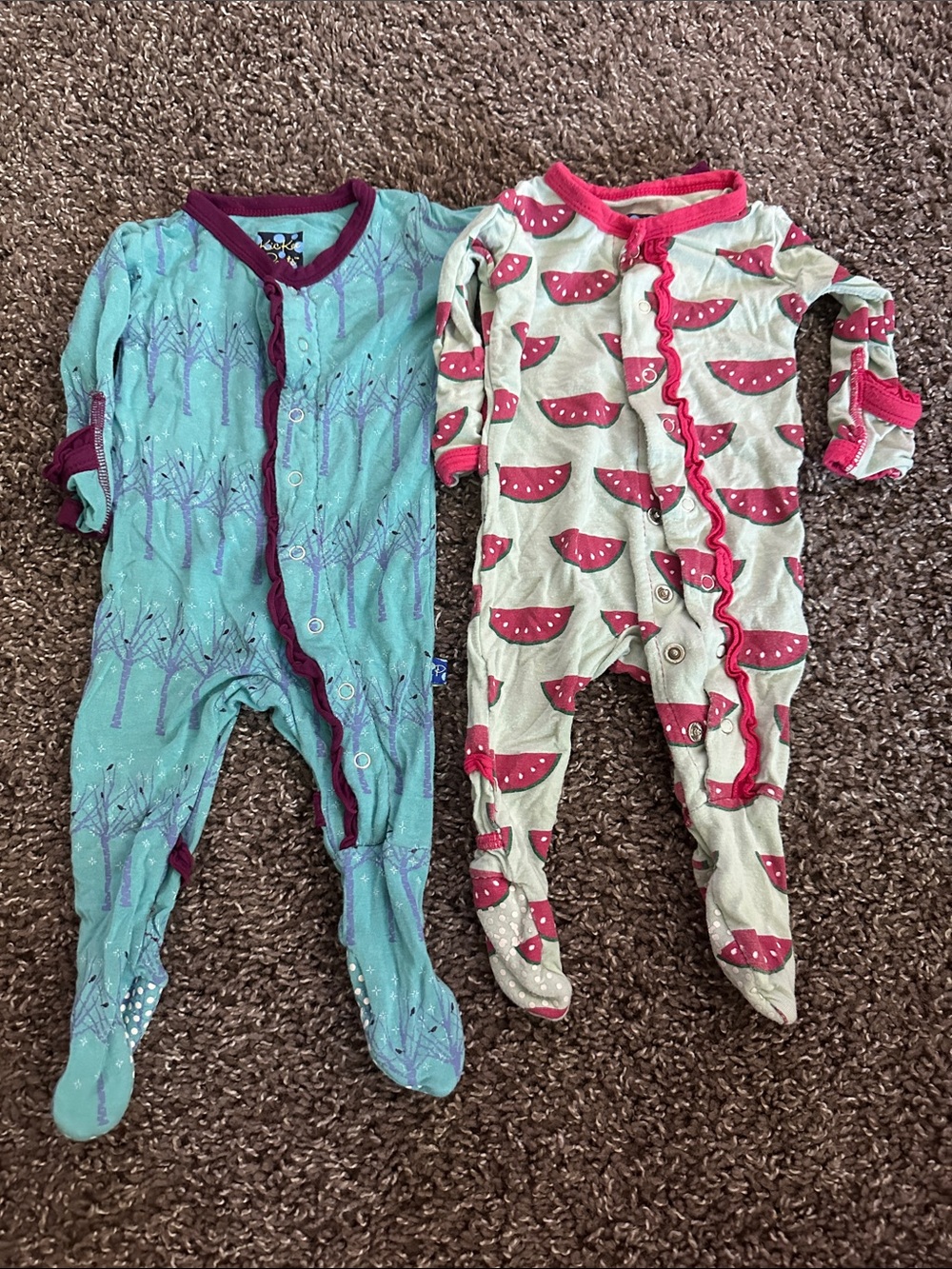 Kickee Pants Teal Tree & Watermelon Footed One-Pieces